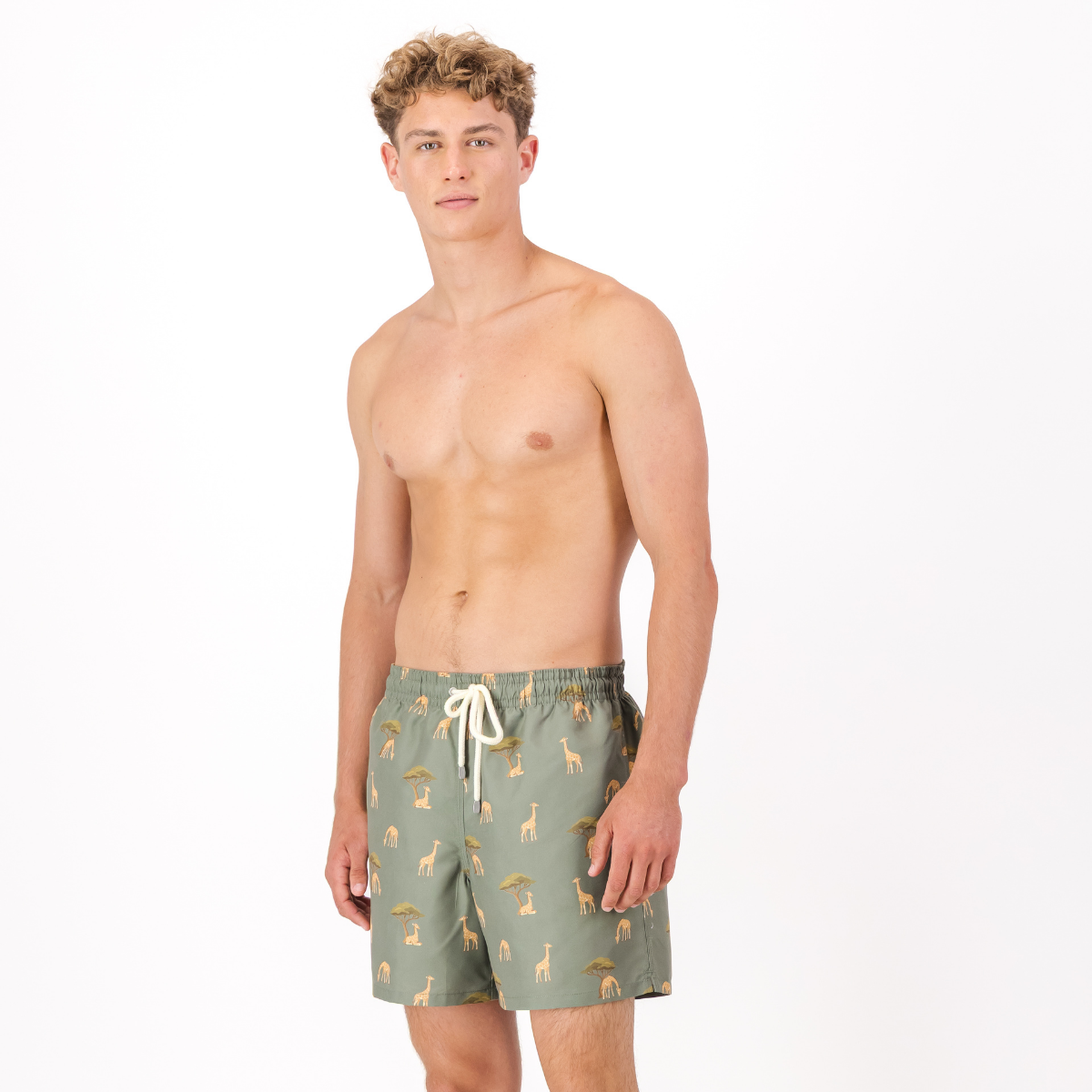 MID-LENGTH SWIM SHORTS | GIRAFFE / GREEN