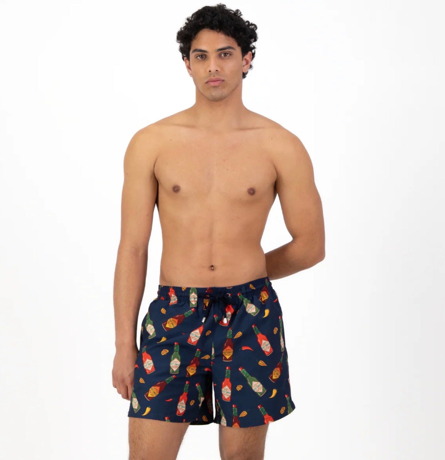 MID-LENGTH SWIM SHORTS | HOT SAUCE / NAVY