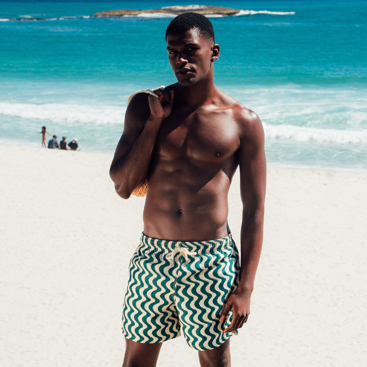 MID-LENGTH SWIM SHORTS | WAVY STRIPE / GREEN